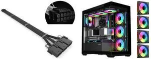SAMA GPU Power Sleeved Cable Extension, 16pin(12+4) 12VHPWR PCIe 5.0 Connector Male to 3X PCIE 8 PIN for RTX 4070Ti/4080/3090Ti, with Pre-Installed Cable Combs-16AWG, Black and SAMA SV01 Mid Tower ATX Gaming PC Computer Case Black, 4 Addressable RGB Fans Pre-Installed, Tempered Glass Side Panel, Back Plug Motherboard Design SAMA GPU Power Sleeved Cable Extension, 16pin(12+4) 12VHPWR PCIe 5.0 Connector Male to 3X PCIE 8 PIN for RTX 4070Ti/4080/3090Ti, with Pre-Installed Cable Combs-16AWG, Black and SAMA SV01 Mid Tower ATX Gaming PC Computer Case Black, 4 Addressable RGB Fans Pre-Installed, Tempered Glass Side Panel, Back Plug Motherboard Design