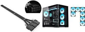 SAMA GPU Power Sleeved Cable Extension, 16pin(12+4) 12VHPWR PCIe 5.0 Connector Male to 3X PCIE 8 PIN for RTX 4070Ti/4080/3090Ti, with Pre-Installed Cable Combs-16AWG, Black and SAMA V60 PC Case, Mid-Tower Computer Case, A Curved Tempered Glass, 7 Pre-Installed ARGB PWM Fans and Fan Hub, USB Type-C, ATX/MATX/ITX Back-Connect Support, 360mm Liquid Cooler Compatible, Black SAMA GPU Power Sleeved Cable Extension, 16pin(12+4) 12VHPWR PCIe 5.0 Connector Male to 3X PCIE 8 PIN for RTX 4070Ti/4080/3090Ti, with Pre-Installed Cable Combs-16AWG, Black and SAMA V60 PC Case, Mid-Tower Computer Case, A Curved Tempered Glass, 7 Pre-Installed ARGB PWM Fans and Fan Hub, USB Type-C, ATX/MATX/ITX Back-Connect Support, 360mm Liquid Cooler Compatible, Black