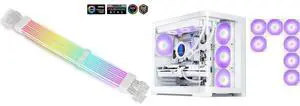 SAMA 2*8PIN Addressable RGB Power Extension Cable Double Side Lighting Mode for CPU PCIE ATX/Matx Case PC Computer White and SAMA V60 PC Case, Mid-Tower Computer Case, A Curved Tempered Glass, 7 Pre-Installed ARGB PWM Fans and Fan Hub, USB Type-C, ATX/MATX/ITX Back-Connect Support, 360mm Liquid Cooler Compatible, White SAMA 2*8PIN Addressable RGB Power Extension Cable Double Side Lighting Mode for CPU PCIE ATX/Matx Case PC Computer White and SAMA V60 PC Case, Mid-Tower Computer Case, A Curved Tempered Glass, 7 Pre-Installed ARGB PWM Fans and Fan Hub, USB Type-C, ATX/MATX/ITX Back-Connect Support, 360mm Liquid Cooler Compatible, White