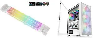 SAMA 3*8PIN Addressable RGB Power Extension Cable Double Side Lighting Mode for PCIE GPU ATX/Matx Case PC Computer White and SAMA 3509 White Mid Tower Gaming PC Case with Door Open Tempered Glass, 4 Pre-installed RGB Airflow Cooling Fans SAMA 3*8PIN Addressable RGB Power Extension Cable Double Side Lighting Mode for PCIE GPU ATX/Matx Case PC Computer White and SAMA 3509 White Mid Tower Gaming PC Case with Door Open Tempered Glass, 4 Pre-installed RGB Airflow Cooling Fans
