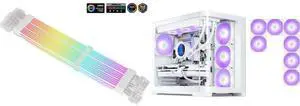SAMA 3*8PIN Addressable RGB Power Extension Cable Double Side Lighting Mode for PCIE GPU ATX/Matx Case PC Computer White and SAMA V60 PC Case, Mid-Tower Computer Case, A Curved Tempered Glass, 7 Pre-Installed ARGB PWM Fans and Fan Hub, USB Type-C, ATX/MATX/ITX Back-Connect Support, 360mm Liquid Cooler Compatible, White SAMA 3*8PIN Addressable RGB Power Extension Cable Double Side Lighting Mode for PCIE GPU ATX/Matx Case PC Computer White and SAMA V60 PC Case, Mid-Tower Computer Case, A Curved Tempered Glass, 7 Pre-Installed ARGB PWM Fans and Fan Hub, USB Type-C, ATX/MATX/ITX Back-Connect Support, 360mm Liquid Cooler Compatible, White
