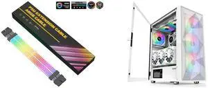 SAMA 2*8PIN Addressable RGB Power Extension Cable Double Side Lighting Mode for CPU PCIE ATX/Matx Case PC Computer Black and SAMA 3509 White Mid Tower Gaming PC Case with Door Open Tempered Glass, 4 Pre-installed RGB Airflow Cooling Fans SAMA 2*8PIN Addressable RGB Power Extension Cable Double Side Lighting Mode for CPU PCIE ATX/Matx Case PC Computer Black and SAMA 3509 White Mid Tower Gaming PC Case with Door Open Tempered Glass, 4 Pre-installed RGB Airflow Cooling Fans