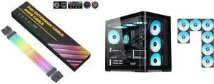 SAMA 2*8PIN Addressable RGB Power Extension Cable Double Side Lighting Mode for CPU PCIE ATX/Matx Case PC Computer Black and SAMA V60 PC Case, Mid-Tower Computer Case, A Curved Tempered Glass, 7 Pre-Installed ARGB PWM Fans and Fan Hub, USB Type-C, ATX/MATX/ITX Back-Connect Support, 360mm Liquid Cooler Compatible, Black SAMA 2*8PIN Addressable RGB Power Extension Cable Double Side Lighting Mode for CPU PCIE ATX/Matx Case PC Computer Black and SAMA V60 PC Case, Mid-Tower Computer Case, A Curved Tempered Glass, 7 Pre-Installed ARGB PWM Fans and Fan Hub, USB Type-C, ATX/MATX/ITX Back-Connect Support, 360mm Liquid Cooler Compatible, Black