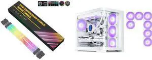 SAMA 2*8PIN Addressable RGB Power Extension Cable Double Side Lighting Mode for CPU PCIE ATX/Matx Case PC Computer Black and SAMA V60 PC Case, Mid-Tower Computer Case, A Curved Tempered Glass, 7 Pre-Installed ARGB PWM Fans and Fan Hub, USB Type-C, ATX/MATX/ITX Back-Connect Support, 360mm Liquid Cooler Compatible, White SAMA 2*8PIN Addressable RGB Power Extension Cable Double Side Lighting Mode for CPU PCIE ATX/Matx Case PC Computer Black and SAMA V60 PC Case, Mid-Tower Computer Case, A Curved Tempered Glass, 7 Pre-Installed ARGB PWM Fans and Fan Hub, USB Type-C, ATX/MATX/ITX Back-Connect Support, 360mm Liquid Cooler Compatible, White