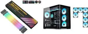 SAMA 3*8PIN Addressable RGB Power Extension Cable Double Side Lighting Mode for PCIE GPU ATX/Matx Case PC Computer Black and SAMA V60 PC Case, Mid-Tower Computer Case, A Curved Tempered Glass, 7 Pre-Installed ARGB PWM Fans and Fan Hub, USB Type-C, ATX/MATX/ITX Back-Connect Support, 360mm Liquid Cooler Compatible, Black SAMA 3*8PIN Addressable RGB Power Extension Cable Double Side Lighting Mode for PCIE GPU ATX/Matx Case PC Computer Black and SAMA V60 PC Case, Mid-Tower Computer Case, A Curved Tempered Glass, 7 Pre-Installed ARGB PWM Fans and Fan Hub, USB Type-C, ATX/MATX/ITX Back-Connect Support, 360mm Liquid Cooler Compatible, Black
