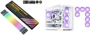 SAMA 3*8PIN Addressable RGB Power Extension Cable Double Side Lighting Mode for PCIE GPU ATX/Matx Case PC Computer Black and SAMA V60 PC Case, Mid-Tower Computer Case, A Curved Tempered Glass, 7 Pre-Installed ARGB PWM Fans and Fan Hub, USB Type-C, ATX/MATX/ITX Back-Connect Support, 360mm Liquid Cooler Compatible, White SAMA 3*8PIN Addressable RGB Power Extension Cable Double Side Lighting Mode for PCIE GPU ATX/Matx Case PC Computer Black and SAMA V60 PC Case, Mid-Tower Computer Case, A Curved Tempered Glass, 7 Pre-Installed ARGB PWM Fans and Fan Hub, USB Type-C, ATX/MATX/ITX Back-Connect Support, 360mm Liquid Cooler Compatible, White