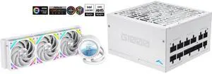SAMA Q60 White CPU Liquid Cooler, 360MM Liquid Water Cooling with 2.8" LCD Display & XT120 Modular Fans LCP Blade for Enhanced Cooling and Noise Reduction, Compatible 115X, 2011, 1200, 1700, AM4, AM5 and SAMA G1000W ATX 3.1 Power Supply, 1000W, Cybenetics Gold Standards, PCIe 5.1 Ready, Full Modular, Japanese Capacitors, FDB Fan, White Version SAMA Q60 White CPU Liquid Cooler, 360MM Liquid Water Cooling with 2.8" LCD Display & XT120 Modular Fans LCP Blade for Enhanced Cooling and Noise Reduction, Compatible 115X, 2011, 1200, 1700, AM4, AM5 and SAMA G1000W ATX 3.1 Power Supply, 1000W, Cybenetics Gold Standards, PCIe 5.1 Ready, Full Modular, Japanese Capacitors, FDB Fan, White Version