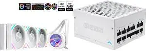 SAMA Q70 White CPU Liquid Cooler, 360MM Liquid Water AIO CPU Cooler with 2.8" LCD Display, Magnetic Detachable, XT120 Modular Fans LCP Blade, Bonus Stands, 115X, 2011, 1200, 1700, AM4, AM5 AIO Cooler and SAMA G1000W ATX 3.1 Power Supply, 1000W, Cybenetics Gold Standards, PCIe 5.1 Ready, Full Modular, Japanese Capacitors, FDB Fan, White Version SAMA Q70 White CPU Liquid Cooler, 360MM Liquid Water AIO CPU Cooler with 2.8" LCD Display, Magnetic Detachable, XT120 Modular Fans LCP Blade, Bonus Stands, 115X, 2011, 1200, 1700, AM4, AM5 AIO Cooler and SAMA G1000W ATX 3.1 Power Supply, 1000W, Cybenetics Gold Standards, PCIe 5.1 Ready, Full Modular, Japanese Capacitors, FDB Fan, White Version