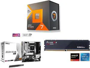 CPU Motherboard Memory Combo - AMD Ryzen 7 7700X3D with ASRock B650M Pro RS WiFi and G.SKILL Flare X5 16GB 288-Pin PC RAM DDR5 6000 CPU Motherboard Memory Combo - AMD Ryzen 7 7700X3D with ASRock B650M Pro RS WiFi and G.SKILL Flare X5 16GB 288-Pin PC RAM DDR5 6000
