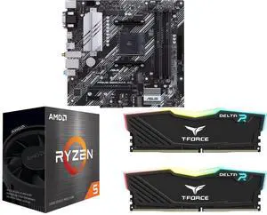 ASUS PRIME B550M-A AC mATX motherboard: PCIe 4.0, dual M.2, WiFi, HDMI, D-Sub, DVI, SATA 6Gbps, USB 3.2 Gen 2, Aura Sync RGB. AMD Ryzen 5 5500 6-Core 3.6GHz CPU. Team T-Force Delta RGB 16GB (2x8GB) DDR4 3200 RAM. ASUS PRIME B550M-A AC mATX motherboard: PCIe 4.0, dual M.2, WiFi, HDMI, D-Sub, DVI, SATA 6Gbps, USB 3.2 Gen 2, Aura Sync RGB. AMD Ryzen 5 5500 6-Core 3.6GHz CPU. Team T-Force Delta RGB 16GB (2x8GB) DDR4 3200 RAM.