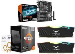 GIGABYTE B550 EAGLE WIFI6 Motherboard, AMD AM4 Ryzen 5000, ATX, DDR4, 2x M.2, PCIe 4.0, WIFI6, 1GbE LAN, EZ-Latch AMD Ryzen 7 5800X3D 8-Core 3.4 GHz CPU Team T-Force Delta RGB 16GB (2x8GB) DDR4 3200 RAM GIGABYTE B550 EAGLE WIFI6 Motherboard, AMD AM4 Ryzen 5000, ATX, DDR4, 2x M.2, PCIe 4.0, WIFI6, 1GbE LAN, EZ-Latch AMD Ryzen 7 5800X3D 8-Core 3.4 GHz CPU Team T-Force Delta RGB 16GB (2x8GB) DDR4 3200 RAM