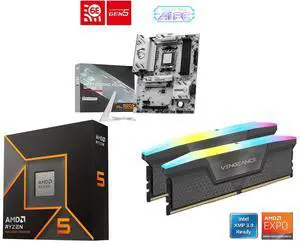 MSI B850 GAMING PLUS WIFI6E Motherboard, ATX, AMD Ryzen 9000/8000/7000, AM5, DDR5 8200+ MT/s (OC), PCIe 4.0 x16, M.2 Gen5, Wi-Fi 6E, 2.5G LAN; AMD Ryzen 5 9600X 6-Core 3.9 GHz, AM5, 65W; CORSAIR Vengeance RGB 16GB (2x8GB) DDR5 6000 MSI B850 GAMING PLUS WIFI6E Motherboard, ATX, AMD Ryzen 9000/8000/7000, AM5, DDR5 8200+ MT/s (OC), PCIe 4.0 x16, M.2 Gen5, Wi-Fi 6E, 2.5G LAN; AMD Ryzen 5 9600X 6-Core 3.9 GHz, AM5, 65W; CORSAIR Vengeance RGB 16GB (2x8GB) DDR5 6000