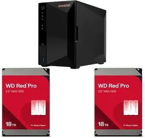 Asustor AS3302T v2 Drivestor 2 Pro Gen2 2 Bay NAS, Quad-Core 1.7GHz CPU, 2.5Gbe Port, 2GB DDR4 (Diskless) 2 x WD Red Pro 18TB NAS Internal Hard Drive HDD - 7200 RPM, SATA 6Gb/s, CMR, 512MB Cache, 3.5" - WD181KFGX Asustor AS3302T v2 Drivestor 2 Pro Gen2 2 Bay NAS, Quad-Core 1.7GHz CPU, 2.5Gbe Port, 2GB DDR4 (Diskless) 2 x WD Red Pro 18TB NAS Internal Hard Drive HDD - 7200 RPM, SATA 6Gb/s, CMR, 512MB Cache, 3.5" - WD181KFGX