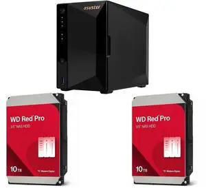 Asustor AS3302T v2 Drivestor 2 Pro Gen2 2 Bay NAS, Quad-Core 1.7GHz CPU, 2.5Gbe Port, 2GB DDR4 (Diskless) 2 x WD Red Pro 10TB NAS Internal Hard Drive HDD - 7200 RPM, SATA 6 Gb/s, CMR, 512 MB Cache, 3.5" - WD103KFBX Asustor AS3302T v2 Drivestor 2 Pro Gen2 2 Bay NAS, Quad-Core 1.7GHz CPU, 2.5Gbe Port, 2GB DDR4 (Diskless) 2 x WD Red Pro 10TB NAS Internal Hard Drive HDD - 7200 RPM, SATA 6 Gb/s, CMR, 512 MB Cache, 3.5" - WD103KFBX