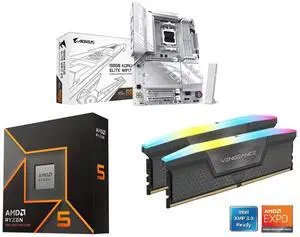 GIGABYTE B850 AORUS ELITE WIFI7 AMD AM5 Motherboard, ATX, DDR5, 3x M.2, PCIe 5.0, USB-C, WIFI7, 2.5GbE LAN, 5-Year Warranty AMD Ryzen 5 9600X 6-Core 3.9 GHz, Radeon Graphics, CORSAIR Vengeance RGB 16GB DDR5 6000 RAM GIGABYTE B850 AORUS ELITE WIFI7 AMD AM5 Motherboard, ATX, DDR5, 3x M.2, PCIe 5.0, USB-C, WIFI7, 2.5GbE LAN, 5-Year Warranty AMD Ryzen 5 9600X 6-Core 3.9 GHz, Radeon Graphics, CORSAIR Vengeance RGB 16GB DDR5 6000 RAM