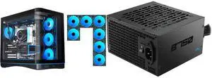 SAMA V62 Mid-Tower PC Case, 7x120mm Pre-Installed ARGB PWM Fans, 4mm Tempered Glass, USB 3.1 Type-C & USB 3.0 Ports, 7 Slots, Support ATX/MATX/ITX, Back-Connect Ready, Black and SAMA B750 750W ATX 3.1 Power Supply, Cybenetics Bronze Certified, PCIe 5.1 Ready 12V-2x6 (450W), APFC LLC + DC-DC Design, 120mm Silent Fan, Non-Modular Gaming PC PSU SAMA V62 Mid-Tower PC Case, 7x120mm Pre-Installed ARGB PWM Fans, 4mm Tempered Glass, USB 3.1 Type-C & USB 3.0 Ports, 7 Slots, Support ATX/MATX/ITX, Back-Connect Ready, Black and SAMA B750 750W ATX 3.1 Power Supply, Cybenetics Bronze Certified, PCIe 5.1 Ready 12V-2x6 (450W), APFC LLC + DC-DC Design, 120mm Silent Fan, Non-Modular Gaming PC PSU