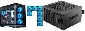 SAMA V62 Mid-Tower PC Case, 7x120mm Pre-Installed ARGB PWM Fans, 4mm Tempered Glass, USB 3.1 Type-C & USB 3.0 Ports, 7 Slots, Support ATX/MATX/ITX, Back-Connect Ready, Black and SAMA B850 850W ATX 3.1 Power Supply, Cybenetics Bronze Certified, PCIe 5.1 Ready 12V-2x6 (450W), APFC LLC + DC-DC Design, 120mm Silent Fan, Non-Modular Gaming PC PSU SAMA V62 Mid-Tower PC Case, 7x120mm Pre-Installed ARGB PWM Fans, 4mm Tempered Glass, USB 3.1 Type-C & USB 3.0 Ports, 7 Slots, Support ATX/MATX/ITX, Back-Connect Ready, Black and SAMA B850 850W ATX 3.1 Power Supply, Cybenetics Bronze Certified, PCIe 5.1 Ready 12V-2x6 (450W), APFC LLC + DC-DC Design, 120mm Silent Fan, Non-Modular Gaming PC PSU