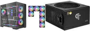 SAMA V52 PC Case with 7 ARGB Fans and Hub, Full View Tempered Glass Mid Tower Gaming Case, Type-C, High Airflow, Supports ATX / Micro-ATX / Mini-ITX, Supports 420mm GPU & 360mm Radiator,Black and SAMA GT650BK Black 80 PLUS Gold Fully Modular ATX Power Supply - ATX 3.1 & PCIe 5.1 Compliant - Japanese Capacitors - FDB Fan with Auto Speed Control - 5 Year Warranty SAMA V52 PC Case with 7 ARGB Fans and Hub, Full View Tempered Glass Mid Tower Gaming Case, Type-C, High Airflow, Supports ATX / Micro-ATX / Mini-ITX, Supports 420mm GPU & 360mm Radiator,Black and SAMA GT650BK Black 80 PLUS Gold Fully Modular ATX Power Supply - ATX 3.1 & PCIe 5.1 Compliant - Japanese Capacitors - FDB Fan with Auto Speed Control - 5 Year Warranty