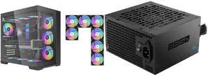 SAMA V52 PC Case with 7 ARGB Fans and Hub, Full View Tempered Glass Mid Tower Gaming Case, Type-C, High Airflow, Supports ATX / Micro-ATX / Mini-ITX, Supports 420mm GPU & 360mm Radiator,Black and SAMA B650 650W ATX 3.1 Power Supply, Cybenetics Bronze Certified, PCIe 5.1 Ready 12V-2x6 (450W), APFC LLC + DC-DC Design, 120mm Silent Fan, Non-Modular Gaming PC PSU SAMA V52 PC Case with 7 ARGB Fans and Hub, Full View Tempered Glass Mid Tower Gaming Case, Type-C, High Airflow, Supports ATX / Micro-ATX / Mini-ITX, Supports 420mm GPU & 360mm Radiator,Black and SAMA B650 650W ATX 3.1 Power Supply, Cybenetics Bronze Certified, PCIe 5.1 Ready 12V-2x6 (450W), APFC LLC + DC-DC Design, 120mm Silent Fan, Non-Modular Gaming PC PSU