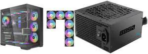 SAMA V52 PC Case with 7 ARGB Fans and Hub, Full View Tempered Glass Mid Tower Gaming Case, Type-C, High Airflow, Supports ATX / Micro-ATX / Mini-ITX, Supports 420mm GPU & 360mm Radiator,Black and SAMA B850 850W ATX 3.1 Power Supply, Cybenetics Bronze Certified, PCIe 5.1 Ready 12V-2x6 (450W), APFC LLC + DC-DC Design, 120mm Silent Fan, Non-Modular Gaming PC PSU SAMA V52 PC Case with 7 ARGB Fans and Hub, Full View Tempered Glass Mid Tower Gaming Case, Type-C, High Airflow, Supports ATX / Micro-ATX / Mini-ITX, Supports 420mm GPU & 360mm Radiator,Black and SAMA B850 850W ATX 3.1 Power Supply, Cybenetics Bronze Certified, PCIe 5.1 Ready 12V-2x6 (450W), APFC LLC + DC-DC Design, 120mm Silent Fan, Non-Modular Gaming PC PSU