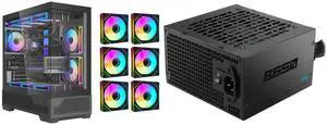SAMA V43 ATX Gaming PC Case, 6 x ARGB Infinity Mirror Fans + PWM Hub Included, High Airflow, USB 3.2 Gen2x2 Type-C, Supports 360mm Radiator, 427mm GPU, Tempered Glass Black and SAMA B650 650W ATX 3.1 Power Supply, Cybenetics Bronze Certified, PCIe 5.1 Ready 12V-2x6 (450W), APFC LLC + DC-DC Design, 120mm Silent Fan, Non-Modular Gaming PC PSU SAMA V43 ATX Gaming PC Case, 6 x ARGB Infinity Mirror Fans + PWM Hub Included, High Airflow, USB 3.2 Gen2x2 Type-C, Supports 360mm Radiator, 427mm GPU, Tempered Glass Black and SAMA B650 650W ATX 3.1 Power Supply, Cybenetics Bronze Certified, PCIe 5.1 Ready 12V-2x6 (450W), APFC LLC + DC-DC Design, 120mm Silent Fan, Non-Modular Gaming PC PSU