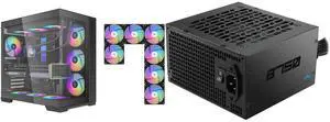 SAMA V52 PC Case with 7 ARGB Fans and Hub, Full View Tempered Glass Mid Tower Gaming Case, Type-C, High Airflow, Supports ATX / Micro-ATX / Mini-ITX, Supports 420mm GPU & 360mm Radiator,Black and SAMA B750 750W ATX 3.1 Power Supply, Cybenetics Bronze Certified, PCIe 5.1 Ready 12V-2x6 (450W), APFC LLC + DC-DC Design, 120mm Silent Fan, Non-Modular Gaming PC PSU SAMA V52 PC Case with 7 ARGB Fans and Hub, Full View Tempered Glass Mid Tower Gaming Case, Type-C, High Airflow, Supports ATX / Micro-ATX / Mini-ITX, Supports 420mm GPU & 360mm Radiator,Black and SAMA B750 750W ATX 3.1 Power Supply, Cybenetics Bronze Certified, PCIe 5.1 Ready 12V-2x6 (450W), APFC LLC + DC-DC Design, 120mm Silent Fan, Non-Modular Gaming PC PSU