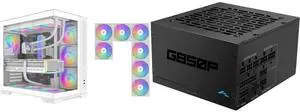 SAMA V52 PC Case with 7 ARGB Fans and Hub, Full View Tempered Glass Mid Tower Gaming Case, Type-C, High Airflow, Supports ATX / Micro-ATX / Mini-ITX, Supports 420mm GPU & 360mm Radiator,White and SAMA GP850 850W ATX 3.1 Fully Modular Power Supply, Cybenetics Gold Certified, PCIe 5.1 Ready 12V-2x6 (450W), Full Bridge LLC + DC-DC Design, 120mm FDB Silent Fan, Gaming PC PSU SAMA V52 PC Case with 7 ARGB Fans and Hub, Full View Tempered Glass Mid Tower Gaming Case, Type-C, High Airflow, Supports ATX / Micro-ATX / Mini-ITX, Supports 420mm GPU & 360mm Radiator,White and SAMA GP850 850W ATX 3.1 Fully Modular Power Supply, Cybenetics Gold Certified, PCIe 5.1 Ready 12V-2x6 (450W), Full Bridge LLC + DC-DC Design, 120mm FDB Silent Fan, Gaming PC PSU