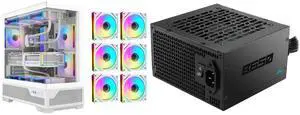 SAMA V43 ATX Gaming PC Case, 6 x ARGB Infinity Mirror Fans + PWM Hub Included, High Airflow, USB 3.2 Gen2x2 Type-C, Supports 360mm Radiator, 427mm GPU, Tempered Glass White and SAMA B650 650W ATX 3.1 Power Supply, Cybenetics Bronze Certified, PCIe 5.1 Ready 12V-2x6 (450W), APFC LLC + DC-DC Design, 120mm Silent Fan, Non-Modular Gaming PC PSU SAMA V43 ATX Gaming PC Case, 6 x ARGB Infinity Mirror Fans + PWM Hub Included, High Airflow, USB 3.2 Gen2x2 Type-C, Supports 360mm Radiator, 427mm GPU, Tempered Glass White and SAMA B650 650W ATX 3.1 Power Supply, Cybenetics Bronze Certified, PCIe 5.1 Ready 12V-2x6 (450W), APFC LLC + DC-DC Design, 120mm Silent Fan, Non-Modular Gaming PC PSU