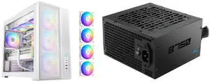 SAMA S50 ATX Mid Tower Case with 4 ARGB PWM Fans&Hub,PPLP A+ High Airflow Dual-Chamber Gaming Case,USB 3.2 Gen2x2 Type-C,Supports ATX/MATX/ITX Back-Connect Motherboard,410mm GPU&360mm Radiator,White and SAMA B750 750W ATX 3.1 Power Supply, Cybenetics Bronze Certified, PCIe 5.1 Ready 12V-2x6 (450W), APFC LLC + DC-DC Design, 120mm Silent Fan, Non-Modular Gaming PC PSU SAMA S50 ATX Mid Tower Case with 4 ARGB PWM Fans&Hub,PPLP A+ High Airflow Dual-Chamber Gaming Case,USB 3.2 Gen2x2 Type-C,Supports ATX/MATX/ITX Back-Connect Motherboard,410mm GPU&360mm Radiator,White and SAMA B750 750W ATX 3.1 Power Supply, Cybenetics Bronze Certified, PCIe 5.1 Ready 12V-2x6 (450W), APFC LLC + DC-DC Design, 120mm Silent Fan, Non-Modular Gaming PC PSU