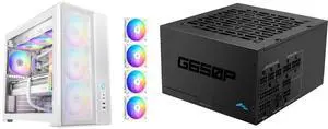 SAMA S50 ATX Mid Tower Case with 4 ARGB PWM Fans&Hub,PPLP A+ High Airflow Dual-Chamber Gaming Case,USB 3.2 Gen2x2 Type-C,Supports ATX/MATX/ITX Back-Connect Motherboard,410mm GPU&360mm Radiator,White and SAMA GP650 650W ATX 3.1 Fully Modular Power Supply, Cybenetics Gold Certified, PCIe 5.1 Ready 12V-2x6 (450W), Full Bridge LLC + DC-DC Design, 120mm FDB Silent Fan, Gaming PC PSU SAMA S50 ATX Mid Tower Case with 4 ARGB PWM Fans&Hub,PPLP A+ High Airflow Dual-Chamber Gaming Case,USB 3.2 Gen2x2 Type-C,Supports ATX/MATX/ITX Back-Connect Motherboard,410mm GPU&360mm Radiator,White and SAMA GP650 650W ATX 3.1 Fully Modular Power Supply, Cybenetics Gold Certified, PCIe 5.1 Ready 12V-2x6 (450W), Full Bridge LLC + DC-DC Design, 120mm FDB Silent Fan, Gaming PC PSU
