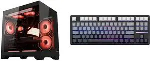 Hoengager Gaming PC AMD Ryzen 7 5700X 8-Core 3.4 GHz, Radeon RX 9060 XT 16GB, 32GB DDR4 RAM 3200MHz,1TB PCIe SSD, WIFI&BT, 650W PSU ,ARGB Software Windows 11 Desktop-Black and Hoengager Forerunner X87, 87 keys Mechanical Gaming Keyboard, 2.4 GHz / Bluetooth / Wired Connectivity, Side Carving PBT Keycaps, Key Switches with Customized Sound, 10000 mAh built-in Battery Hoengager Gaming PC AMD Ryzen 7 5700X 8-Core 3.4 GHz, Radeon RX 9060 XT 16GB, 32GB DDR4 RAM 3200MHz,1TB PCIe SSD, WIFI&BT, 650W PSU ,ARGB Software Windows 11 Desktop-Black and Hoengager Forerunner X87, 87 keys Mechanical Gaming Keyboard, 2.4 GHz / Bluetooth / Wired Connectivity, Side Carving PBT Keycaps, Key Switches with Customized Sound, 10000 mAh built-in Battery