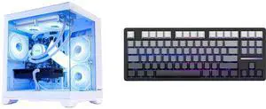 H.E. Gaming PC -AMD Ryzen 7 5700X 3.4 GHz- RX 6500XT 4GB-32GB DDR4 RAM-1TB M.2 SSD-240 Liquid Cooler -WIFI &Bluetooth -ARGB Fans Software-Windows 11 Desktop Computer-White and Hoengager Forerunner X87, 87 keys Mechanical Gaming Keyboard, 2.4 GHz / Bluetooth / Wired Connectivity, Side Carving PBT Keycaps, Key Switches with Customized Sound, 10000 mAh built-in Battery H.E. Gaming PC -AMD Ryzen 7 5700X 3.4 GHz- RX 6500XT 4GB-32GB DDR4 RAM-1TB M.2 SSD-240 Liquid Cooler -WIFI &Bluetooth -ARGB Fans Software-Windows 11 Desktop Computer-White and Hoengager Forerunner X87, 87 keys Mechanical Gaming Keyboard, 2.4 GHz / Bluetooth / Wired Connectivity, Side Carving PBT Keycaps, Key Switches with Customized Sound, 10000 mAh built-in Battery