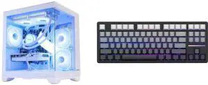 Hoengager Gaming PC AMD Ryzen 7 5700X 8-Core 3.4 GHz, RTX 5060 8GB, 32GB DDR4 RAM 3200MHz,1TB PCIe SSD, WIFI&Bluetooth, 650W PSU,APP ARGB Fan Control Windows 11 -White and Hoengager Forerunner X87, 87 keys Mechanical Gaming Keyboard, 2.4 GHz / Bluetooth / Wired Connectivity, Side Carving PBT Keycaps, Key Switches with Customized Sound, 10000 mAh built-in Battery Hoengager Gaming PC AMD Ryzen 7 5700X 8-Core 3.4 GHz, RTX 5060 8GB, 32GB DDR4 RAM 3200MHz,1TB PCIe SSD, WIFI&Bluetooth, 650W PSU,APP ARGB Fan Control Windows 11 -White and Hoengager Forerunner X87, 87 keys Mechanical Gaming Keyboard, 2.4 GHz / Bluetooth / Wired Connectivity, Side Carving PBT Keycaps, Key Switches with Customized Sound, 10000 mAh built-in Battery