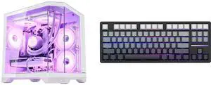 Hoengager Gaming PC AMD Ryzen 7 9700X 8-Core 3.8 GHz , RTX 5060 8GB, 32GB DDR5 RAM 6000MHz,1TB PCIe SSD, WIFI&Bluetooth Prebuilt PC 850W PSU,240 AIO Liquid cooler, Windows 11 APP RGB Control-White and Hoengager Forerunner X87, 87 keys Mechanical Gaming Keyboard, 2.4 GHz / Bluetooth / Wired Connectivity, Side Carving PBT Keycaps, Key Switches with Customized Sound, 10000 mAh built-in Battery Hoengager Gaming PC AMD Ryzen 7 9700X 8-Core 3.8 GHz , RTX 5060 8GB, 32GB DDR5 RAM 6000MHz,1TB PCIe SSD, WIFI&Bluetooth Prebuilt PC 850W PSU,240 AIO Liquid cooler, Windows 11 APP RGB Control-White and Hoengager Forerunner X87, 87 keys Mechanical Gaming Keyboard, 2.4 GHz / Bluetooth / Wired Connectivity, Side Carving PBT Keycaps, Key Switches with Customized Sound, 10000 mAh built-in Battery