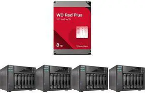 WD Red Plus 8TB 5640 RPM 256MB Cache SATA 6.0Gb/s 3.5" Hard Drives -WD80EFPX 4 x Asustor Lockerstor 6 Gen 2 AS6706T 6 Bay NAS, Quad-Core 2.0GHz, Dual 2.5GbE Ports, 8GB RAM DDR4, Four M.2 SSD Slots (Diskless) WD Red Plus 8TB 5640 RPM 256MB Cache SATA 6.0Gb/s 3.5" Hard Drives -WD80EFPX 4 x Asustor Lockerstor 6 Gen 2 AS6706T 6 Bay NAS, Quad-Core 2.0GHz, Dual 2.5GbE Ports, 8GB RAM DDR4, Four M.2 SSD Slots (Diskless)
