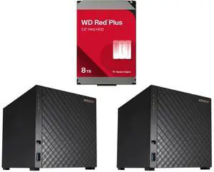 WD Red Plus 8TB 5640 RPM 256MB Cache SATA 6.0Gb/s 3.5" Hard Drives -WD80EFPX, 2x Asustor AS1204T Drivestor 4 Gen 2, 4 Bay NAS - Quad-Core 1.7GHz CPU, 2.5GbE Port, 1GB DDR4, 3x USB 3.2 Gen 1, 2.5GbE, 90W Power Supply (Diskless) WD Red Plus 8TB 5640 RPM 256MB Cache SATA 6.0Gb/s 3.5" Hard Drives -WD80EFPX, 2x Asustor AS1204T Drivestor 4 Gen 2, 4 Bay NAS - Quad-Core 1.7GHz CPU, 2.5GbE Port, 1GB DDR4, 3x USB 3.2 Gen 1, 2.5GbE, 90W Power Supply (Diskless)