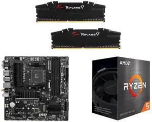 G.SKILL Ripjaws V 32GB (2x16GB) DDR4 3200 Desktop RAM, MSI PRO B550M PRO-VDH WIFI AM4 Micro ATX Motherboard, AMD Ryzen 5 5500 6-Core 3.6GHz CPU, No Integrated Graphics G.SKILL Ripjaws V 32GB (2x16GB) DDR4 3200 Desktop RAM, MSI PRO B550M PRO-VDH WIFI AM4 Micro ATX Motherboard, AMD Ryzen 5 5500 6-Core 3.6GHz CPU, No Integrated Graphics