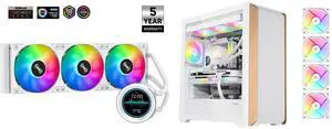 SAMA SM360 PRO AIO 360mm Liquid Cooler 2.8 inch Screen LCD Display CPU Cooler , Gaming Computer PC Cooler with 3 ARGB PWM Silent Fans and SAMA Z60 White Genuine Walnut Wood PC Case, ATX Mid Tower, Pre-Installed 4x 140mm ARGB PWM Fans, Supports 360mm Radiator on Top, Type-C Port, Supports E-ATX/ATX/M-ATX/ITX, Gaming Case SAMA SM360 PRO AIO 360mm Liquid Cooler 2.8 inch Screen LCD Display CPU Cooler , Gaming Computer PC Cooler with 3 ARGB PWM Silent Fans and SAMA Z60 White Genuine Walnut Wood PC Case, ATX Mid Tower, Pre-Installed 4x 140mm ARGB PWM Fans, Supports 360mm Radiator on Top, Type-C Port, Supports E-ATX/ATX/M-ATX/ITX, Gaming Case