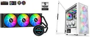 SAMA SM360 PRO AIO 360mm Liquid Cooler 2.8 inch Screen LCD Display CPU Cooler , Gaming Computer PC Cooler with 3 ARGB PWM Silent Fans and SAMA 3509 White Mid Tower Gaming PC Case with Door Open Tempered Glass, 4 Pre-installed RGB Airflow Cooling Fans SAMA SM360 PRO AIO 360mm Liquid Cooler 2.8 inch Screen LCD Display CPU Cooler , Gaming Computer PC Cooler with 3 ARGB PWM Silent Fans and SAMA 3509 White Mid Tower Gaming PC Case with Door Open Tempered Glass, 4 Pre-installed RGB Airflow Cooling Fans