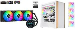 SAMA SM360 PRO AIO 360mm Liquid Cooler 2.8 inch Screen LCD Display CPU Cooler , Gaming Computer PC Cooler with 3 ARGB PWM Silent Fans and SAMA Z60 White Genuine Walnut Wood PC Case, ATX Mid Tower, Pre-Installed 4x 140mm ARGB PWM Fans, Supports 360mm Radiator on Top, Type-C Port, Supports E-ATX/ATX/M-ATX/ITX, Gaming Case SAMA SM360 PRO AIO 360mm Liquid Cooler 2.8 inch Screen LCD Display CPU Cooler , Gaming Computer PC Cooler with 3 ARGB PWM Silent Fans and SAMA Z60 White Genuine Walnut Wood PC Case, ATX Mid Tower, Pre-Installed 4x 140mm ARGB PWM Fans, Supports 360mm Radiator on Top, Type-C Port, Supports E-ATX/ATX/M-ATX/ITX, Gaming Case