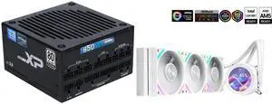 SAMA XP 850w ATX Power Supply PSU For Gaming Computer PC Power Supply Unit - 80 Plus Platinum Gold - ATX 3.0 & PCIe 5.0 Compliant - Fully Modular - Low Noise FDB ECO Silent Fan Japanese Capacitors and SAMA Q70 White CPU Liquid Cooler, 360MM Liquid Water AIO CPU Cooler with 2.8" LCD Display, Magnetic Detachable, XT120 Modular Fans LCP Blade, Bonus Stands, 115X, 2011, 1200, 1700, AM4, AM5 AIO Cooler SAMA XP 850w ATX Power Supply PSU For Gaming Computer PC Power Supply Unit - 80 Plus Platinum Gold - ATX 3.0 & PCIe 5.0 Compliant - Fully Modular - Low Noise FDB ECO Silent Fan Japanese Capacitors and SAMA Q70 White CPU Liquid Cooler, 360MM Liquid Water AIO CPU Cooler with 2.8" LCD Display, Magnetic Detachable, XT120 Modular Fans LCP Blade, Bonus Stands, 115X, 2011, 1200, 1700, AM4, AM5 AIO Cooler