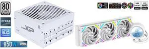 SAMA XP 850w ATX Power Supply PSU For Gaming Computer PC Power Supply Unit White - 80 Plus Platinum Gold - ATX 3.0 & PCIe 5.0 Compliant - Fully Modular - Low Noise Intelligent ECO Silent Fan and SAMA Q60 White CPU Liquid Cooler, 360MM Liquid Water Cooling with 2.8" LCD Display & XT120 Modular Fans LCP Blade for Enhanced Cooling and Noise Reduction, Compatible 115X, 2011, 1200, 1700, AM4, AM5 SAMA XP 850w ATX Power Supply PSU For Gaming Computer PC Power Supply Unit White - 80 Plus Platinum Gold - ATX 3.0 & PCIe 5.0 Compliant - Fully Modular - Low Noise Intelligent ECO Silent Fan and SAMA Q60 White CPU Liquid Cooler, 360MM Liquid Water Cooling with 2.8" LCD Display & XT120 Modular Fans LCP Blade for Enhanced Cooling and Noise Reduction, Compatible 115X, 2011, 1200, 1700, AM4, AM5