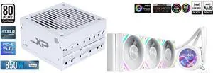 SAMA XP 850w ATX Power Supply PSU For Gaming Computer PC Power Supply Unit White - 80 Plus Platinum Gold - ATX 3.0 & PCIe 5.0 Compliant - Fully Modular - Low Noise Intelligent ECO Silent Fan and SAMA Q70 White CPU Liquid Cooler, 360MM Liquid Water AIO CPU Cooler with 2.8" LCD Display, Magnetic Detachable, XT120 Modular Fans LCP Blade, Bonus Stands, 115X, 2011, 1200, 1700, AM4, AM5 AIO Cooler SAMA XP 850w ATX Power Supply PSU For Gaming Computer PC Power Supply Unit White - 80 Plus Platinum Gold - ATX 3.0 & PCIe 5.0 Compliant - Fully Modular - Low Noise Intelligent ECO Silent Fan and SAMA Q70 White CPU Liquid Cooler, 360MM Liquid Water AIO CPU Cooler with 2.8" LCD Display, Magnetic Detachable, XT120 Modular Fans LCP Blade, Bonus Stands, 115X, 2011, 1200, 1700, AM4, AM5 AIO Cooler