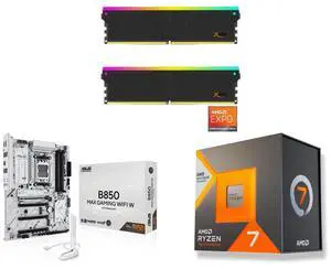 V-COLOR Manta XSky DDR5 32GB (2x16GB) 6400MHz CL32 RGB Memory, Black, AMD EXPO, ASUS B850 MAX GAMING WIFI W, White PCB, DDR5, PCIe 5.0, 3x M.2, Wi-Fi 6E, 2.5Gb LAN, USB-C, DisplayPort, HDMI, Ryzen 7 7700X3D 8-Core 4.0 GHz AM5 Processor V-COLOR Manta XSky DDR5 32GB (2x16GB) 6400MHz CL32 RGB Memory, Black, AMD EXPO, ASUS B850 MAX GAMING WIFI W, White PCB, DDR5, PCIe 5.0, 3x M.2, Wi-Fi 6E, 2.5Gb LAN, USB-C, DisplayPort, HDMI, Ryzen 7 7700X3D 8-Core 4.0 GHz AM5 Processor
