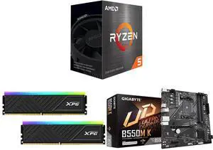 AMD Ryzen 5 5500 6-Core 3.6GHz CPU, XPG Spectra D35 32GB (2x16GB) DDR4 3200 RAM, GIGABYTE B550M K Micro-ATX Motherboard with Dual M.2, SATA 6Gb/s, USB 3.2 Gen 1, PCIe 4.0, Realtek GbE LAN AMD Ryzen 5 5500 6-Core 3.6GHz CPU, XPG Spectra D35 32GB (2x16GB) DDR4 3200 RAM, GIGABYTE B550M K Micro-ATX Motherboard with Dual M.2, SATA 6Gb/s, USB 3.2 Gen 1, PCIe 4.0, Realtek GbE LAN