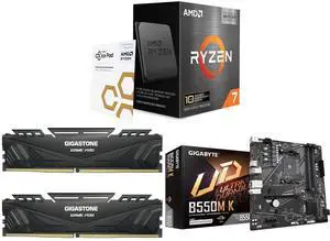 AMD Ryzen 7 5800X3D 10th Anniversary Edition 8-Core 3.4 GHz AM4 CPU, Gigastone GST Game Pro 32GB (2x16GB) DDR4 3200 RAM, GIGABYTE B550M K AM4 Micro-ATX Motherboard with Dual M.2, SATA 6Gb/s, USB 3.2 Gen 1, PCIe 4.0 AMD Ryzen 7 5800X3D 10th Anniversary Edition 8-Core 3.4 GHz AM4 CPU, Gigastone GST Game Pro 32GB (2x16GB) DDR4 3200 RAM, GIGABYTE B550M K AM4 Micro-ATX Motherboard with Dual M.2, SATA 6Gb/s, USB 3.2 Gen 1, PCIe 4.0
