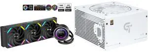 SAMA Q60 Black CPU Liquid Cooler, 360MM Liquid Water Cooling with 2.8" LCD Display & XT120 Modular Fans LCP Blade for Enhanced Cooling and Noise Reduction, Compatible 115X, 2011, 1200, 1700, AM4, AM5 and SAMA GT850WH White 80 PLUS Gold Fully Modular ATX Power Supply - ATX 3.1 & PCIe 5.1 Compliant - Japanese Capacitors - FDB Fan with Auto Speed Control - 5 Year Warranty SAMA Q60 Black CPU Liquid Cooler, 360MM Liquid Water Cooling with 2.8" LCD Display & XT120 Modular Fans LCP Blade for Enhanced Cooling and Noise Reduction, Compatible 115X, 2011, 1200, 1700, AM4, AM5 and SAMA GT850WH White 80 PLUS Gold Fully Modular ATX Power Supply - ATX 3.1 & PCIe 5.1 Compliant - Japanese Capacitors - FDB Fan with Auto Speed Control - 5 Year Warranty