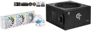 SAMA Q60 White CPU Liquid Cooler, 360MM Liquid Water Cooling with 2.8" LCD Display & XT120 Modular Fans LCP Blade for Enhanced Cooling and Noise Reduction, Compatible 115X, 2011, 1200, 1700, AM4, AM5 and SAMA GT850BK Black 80 PLUS Gold Fully Modular ATX Power Supply - ATX 3.1 & PCIe 5.1 Compliant - Japanese Capacitors - FDB Fan with Auto Speed Control - 5 Year Warranty SAMA Q60 White CPU Liquid Cooler, 360MM Liquid Water Cooling with 2.8" LCD Display & XT120 Modular Fans LCP Blade for Enhanced Cooling and Noise Reduction, Compatible 115X, 2011, 1200, 1700, AM4, AM5 and SAMA GT850BK Black 80 PLUS Gold Fully Modular ATX Power Supply - ATX 3.1 & PCIe 5.1 Compliant - Japanese Capacitors - FDB Fan with Auto Speed Control - 5 Year Warranty