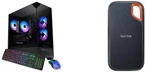 iBUYPOWER Element SE Gaming PC: AMD Ryzen 5 5500, Radeon RX 6500XT 4GB, 16GB DDR4, 1TB NVMe SSD, Win 11, Keyboard, Mouse. SanDisk 2TB Extreme Portable SSD: 1050MB/s, USB-C, IP65, SDSSDE61-2T00-G25 iBUYPOWER Element SE Gaming PC: AMD Ryzen 5 5500, Radeon RX 6500XT 4GB, 16GB DDR4, 1TB NVMe SSD, Win 11, Keyboard, Mouse. SanDisk 2TB Extreme Portable SSD: 1050MB/s, USB-C, IP65, SDSSDE61-2T00-G25