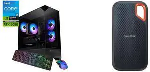 iBUYPOWER Element SE Gaming PC: Intel i5 14400F, RTX 5050 8GB, 16GB DDR4, 1TB NVMe SSD, Win 11, Keyboard, Mouse. SanDisk 2TB Extreme Portable SSD: 1050MB/s, USB-C, IP65, SDSSDE61-2T00-G25 iBUYPOWER Element SE Gaming PC: Intel i5 14400F, RTX 5050 8GB, 16GB DDR4, 1TB NVMe SSD, Win 11, Keyboard, Mouse. SanDisk 2TB Extreme Portable SSD: 1050MB/s, USB-C, IP65, SDSSDE61-2T00-G25